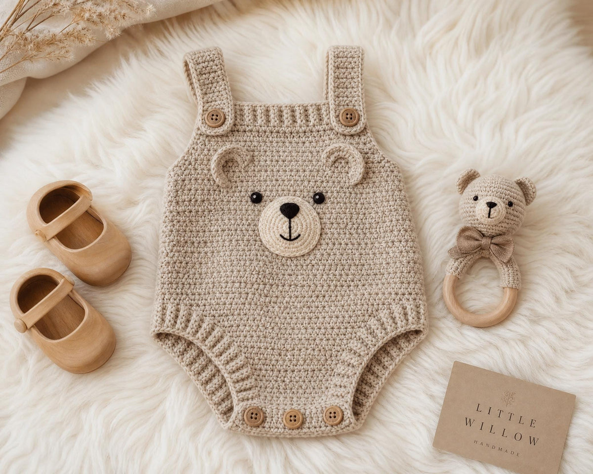 Bear Romper Crochet Pattern, Hooded Baby Outfit, Newborn PDF (Instant Download)