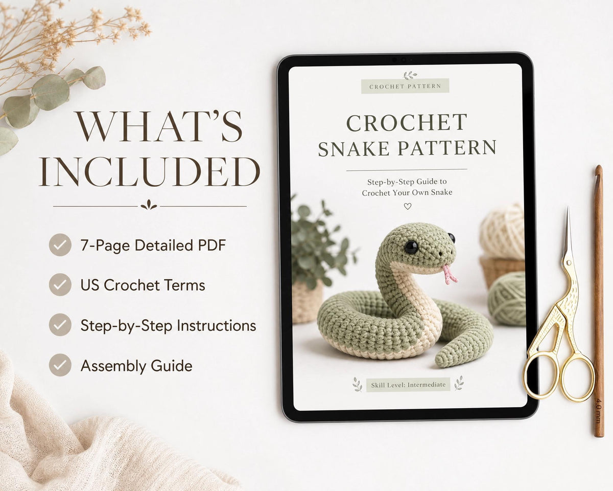 Easy Crochet Snake Pattern PDF - Amigurumi Beginner Friendly Animal Plushie Toy Digital Download