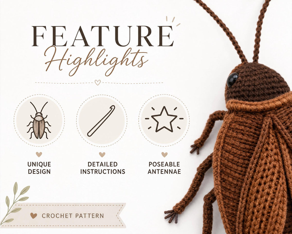 Crochet Cockroach Amigurumi Pattern PDF - Instant Download Realistic Bug Toy