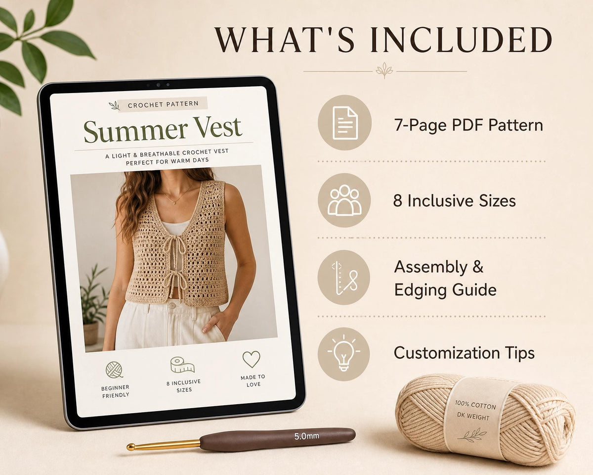 Crochet Summer Vest Pattern – Easy Beginner Layering Top (PDF Download)