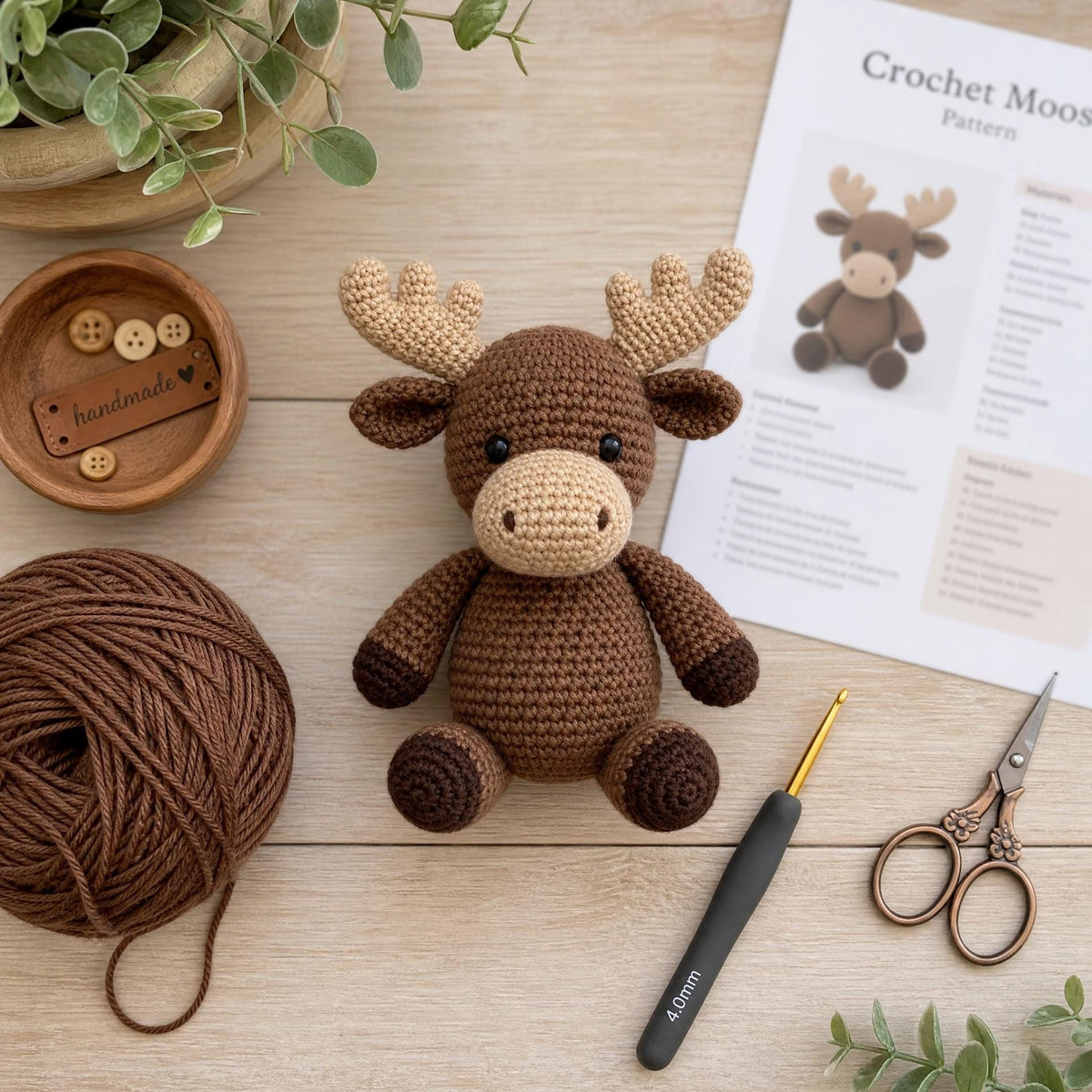 Crochet Moose Pattern PDF | Beginner Amigurumi Woodland Animal Tutorial (Instant Download)