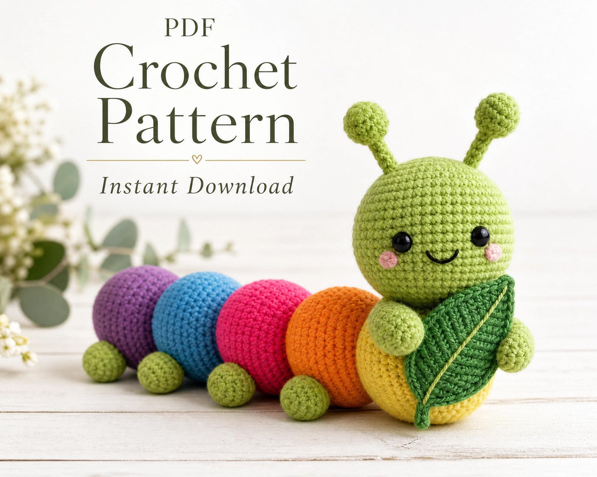 Amigurumi Caterpillar Crochet Pattern, Beginner Rainbow Bug Toy (PDF Download)