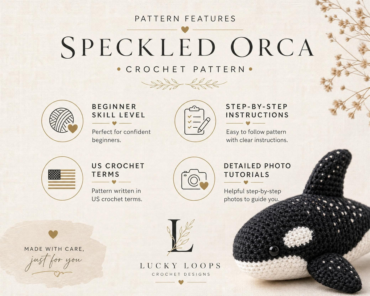 Speckled Orca Whale Amigurumi Crochet Pattern, Killer Whale Plush PDF, Ocean Nursery Decor, Beginner Crochet Animal, Sea Creature Toy