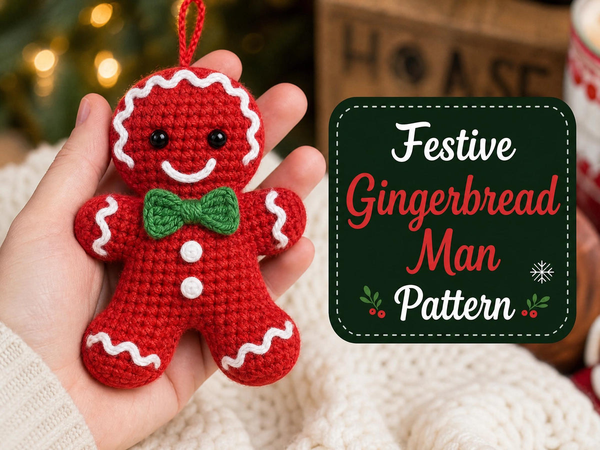 Crochet Christmas Ornament Pattern Set – Teddy Bear, Gingerbread Man, Wreath, Santa Hat (PDF Pattern)
