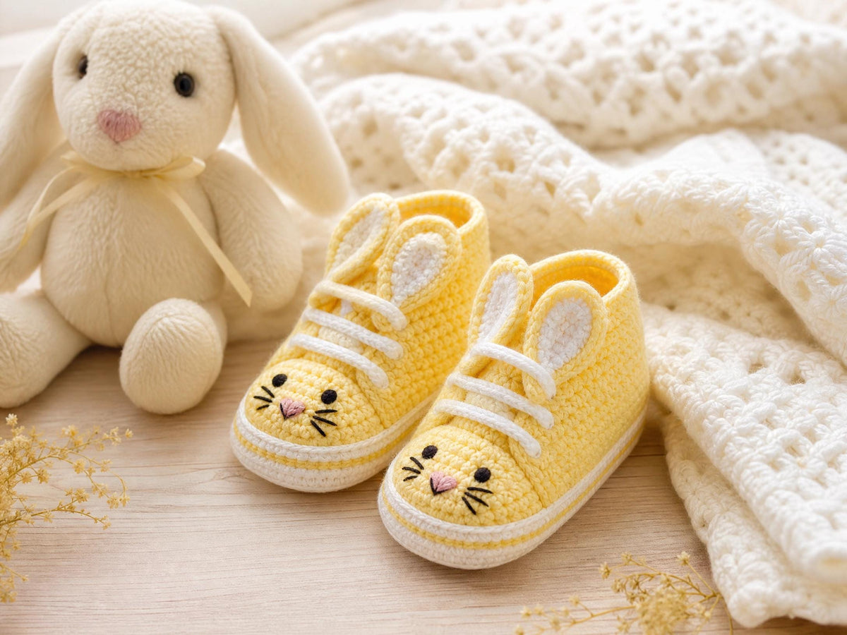 Bunny Sneaker Baby Booties Crochet Pattern - Complete Step-by-Step Beginner Guide (PDF)
