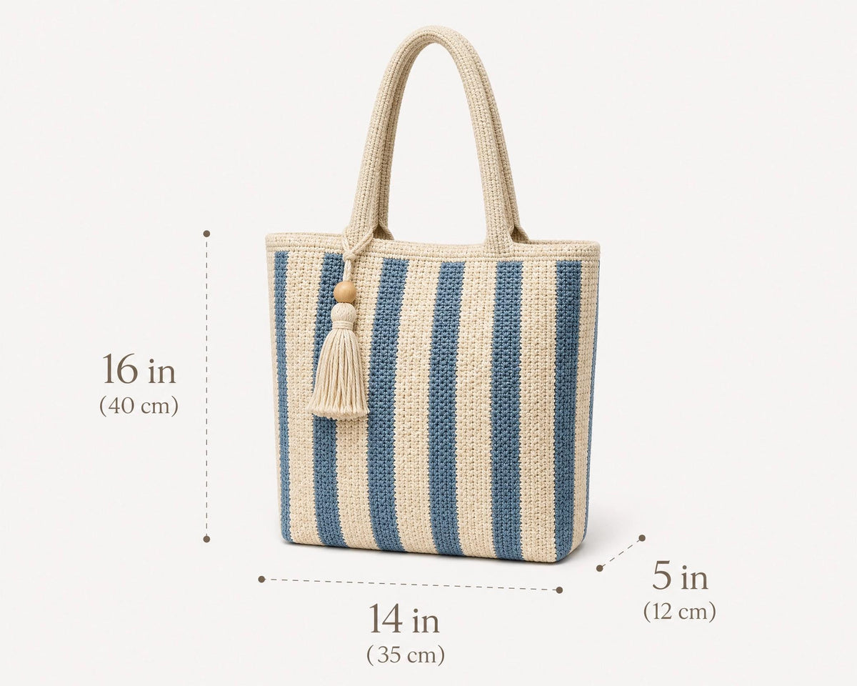 Striped Crochet Beach Tote Bag Pattern, Beginner Friendly Market Bag (PDF)