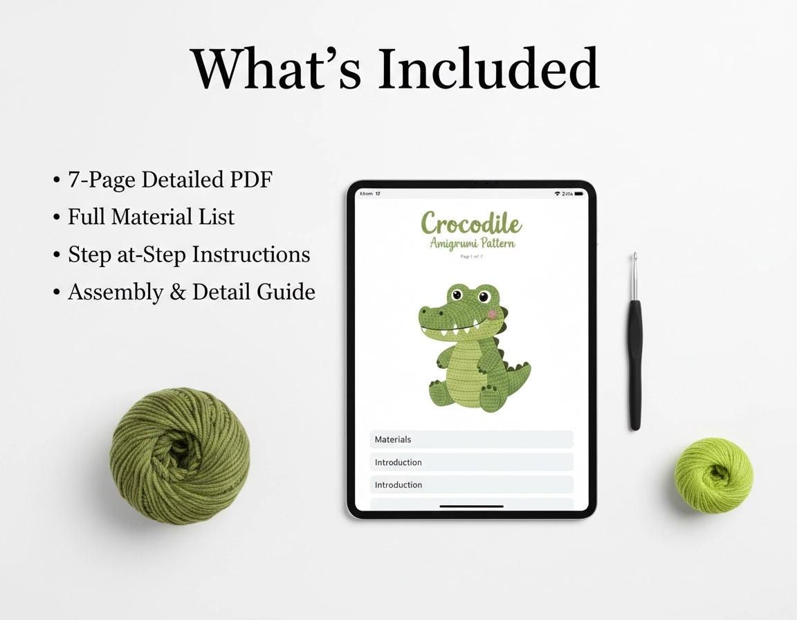 Crocodile Amigurumi Crochet Pattern - Intermediate PDF - Posable Toy Animal - Instant Download