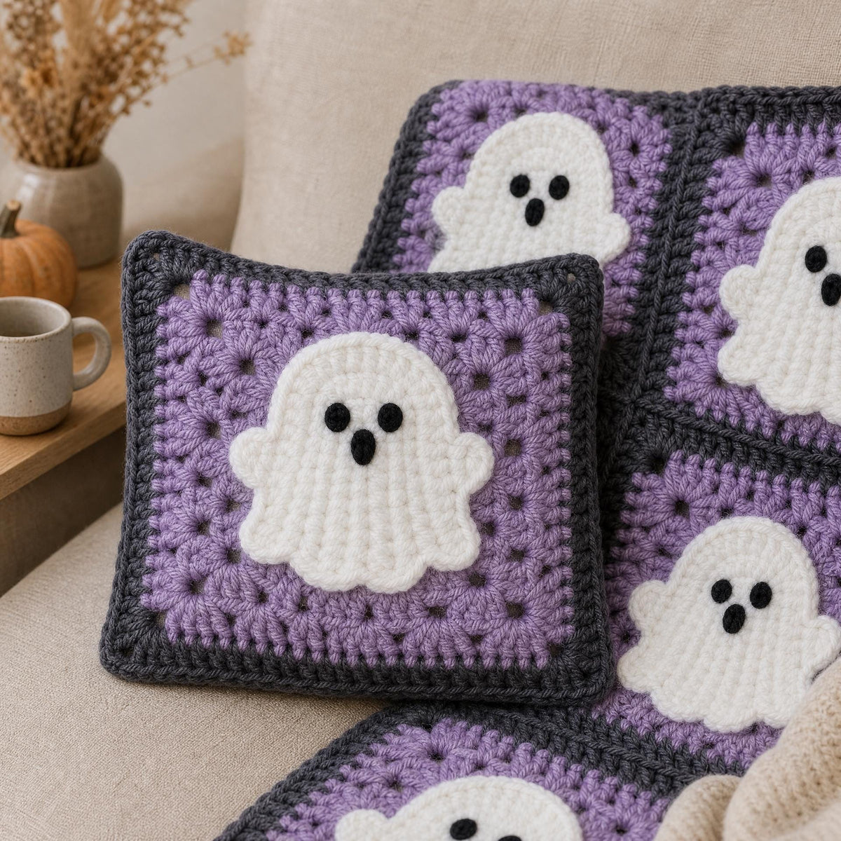 Beginner Ghost Granny Square Crochet Pattern | Halloween Applique (PDF)
