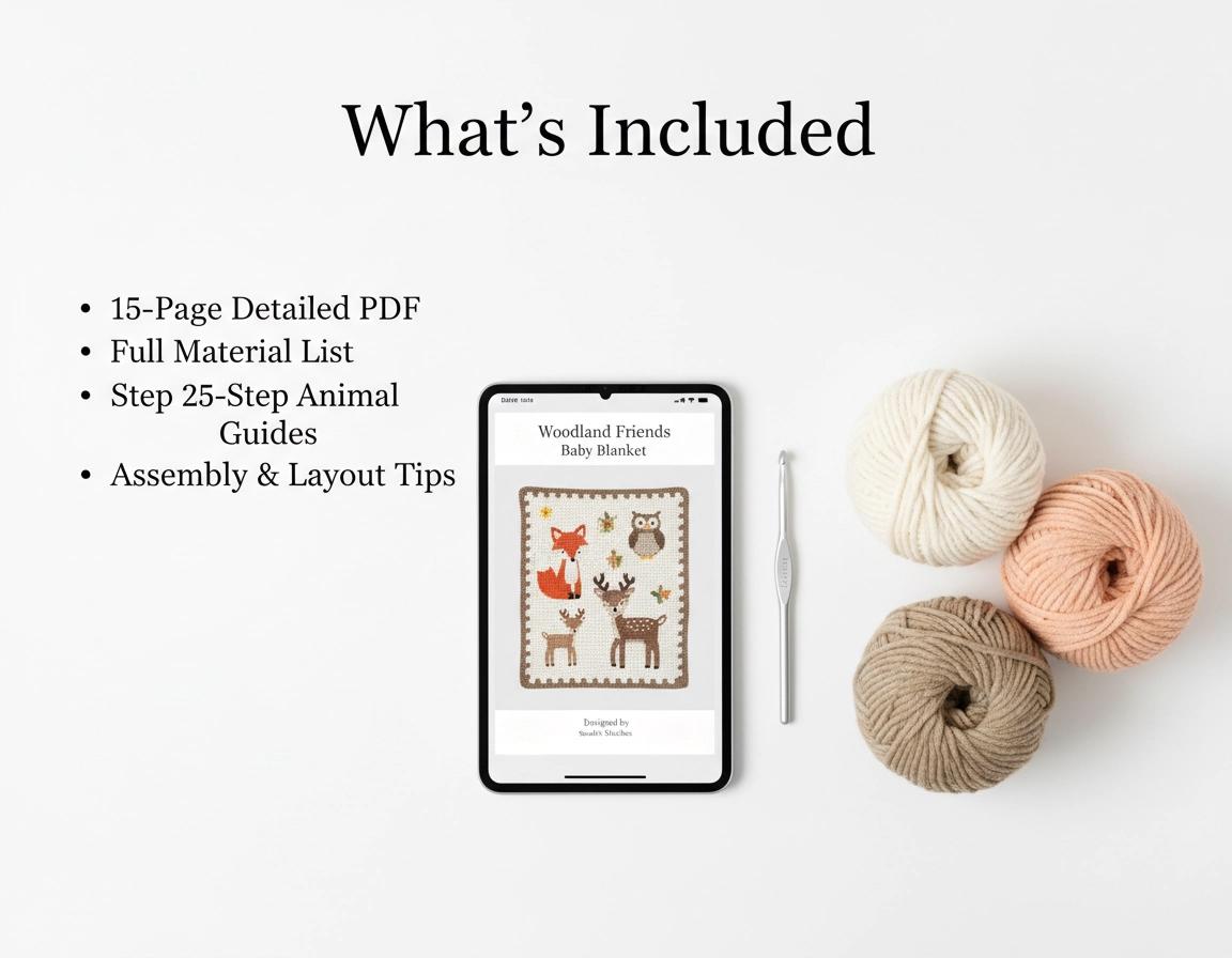Woodland Friends Baby Blanket Crochet Pattern - Fox Bear Bunny Appliqué PDF - Advanced Instant Download