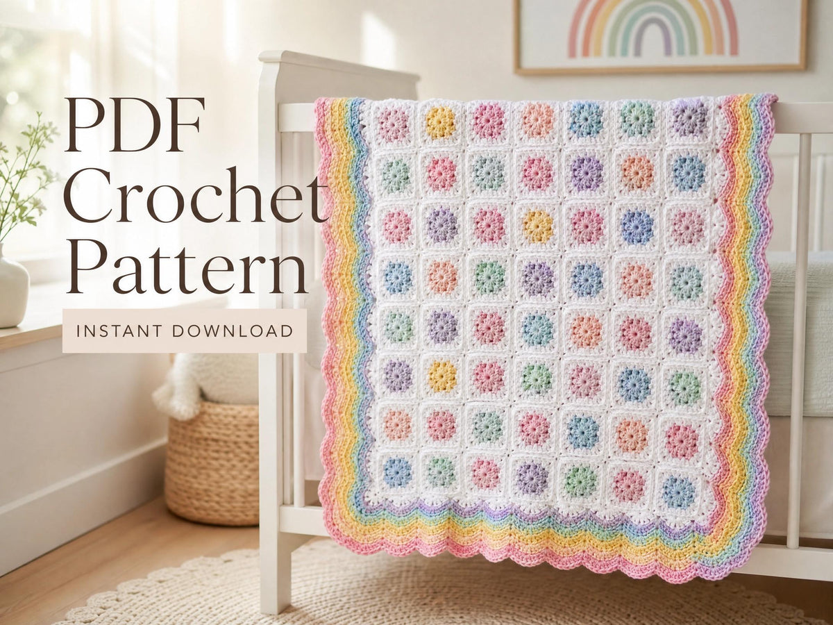 Rainbow Granny Square Baby Blanket Crochet Pattern | Beginner PDF | Scrappy Afghan