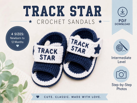 Track Star Sport Sandals Crochet Pattern | Baby Shoes PDF (Intermediate Skill)