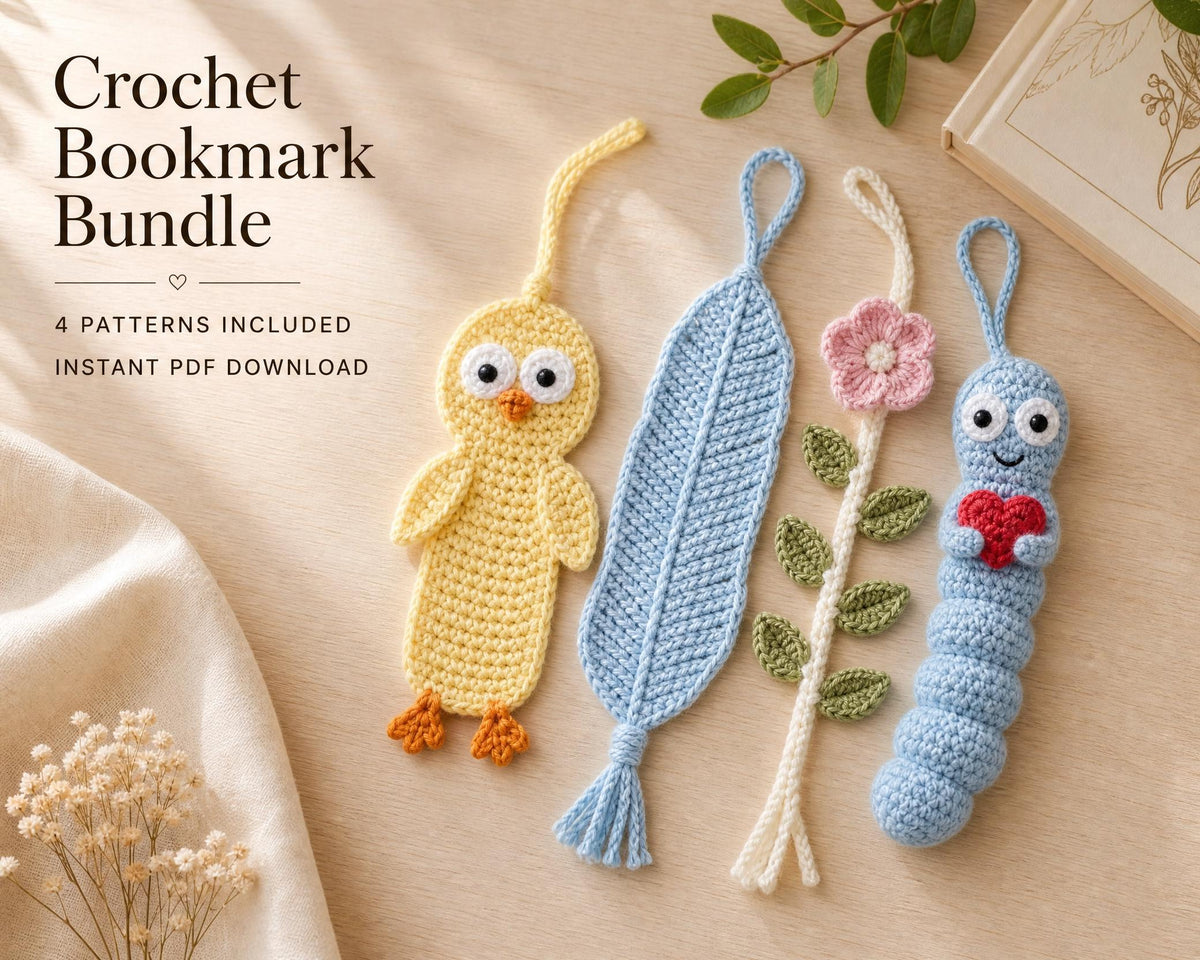 Crochet Bookmark Pattern Bundle, 4 Amigurumi Designs, Beginner Friendly PDF (Instant Download)