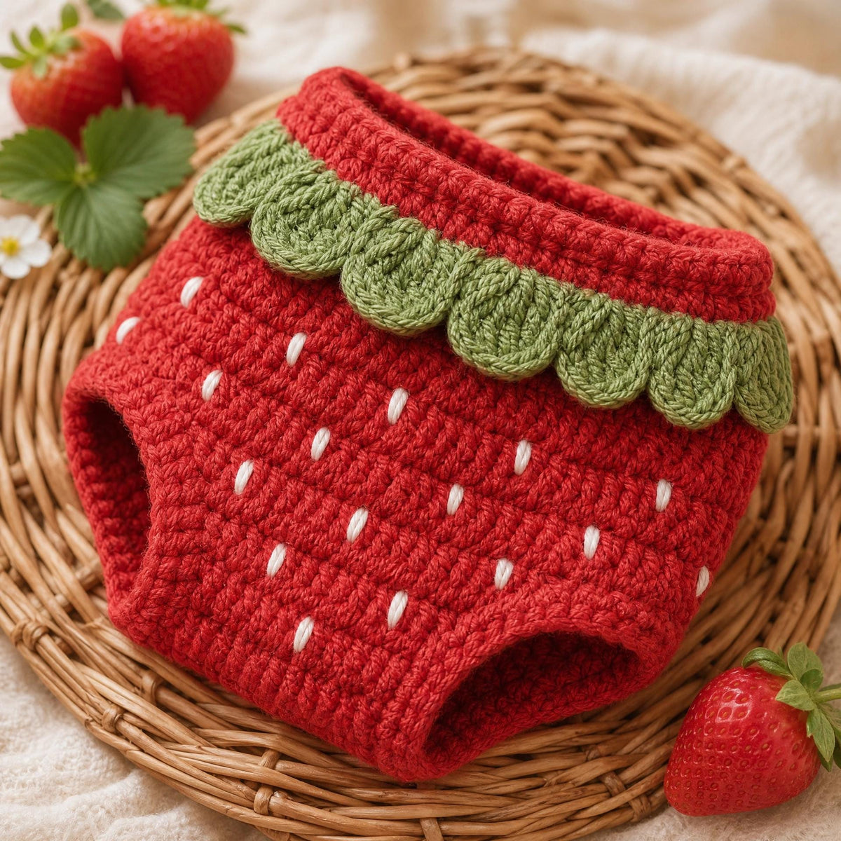 Strawberry Baby Crochet Set Pattern – Bonnet, Diaper Cover, Booties (Digital PDF)