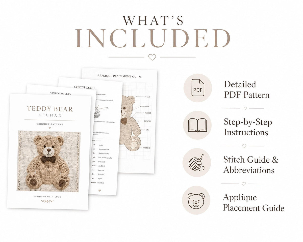Teddy Bear Crochet Blanket Pattern | Chunky 3D Bear Applique, Baby Afghan (PDF Download)
