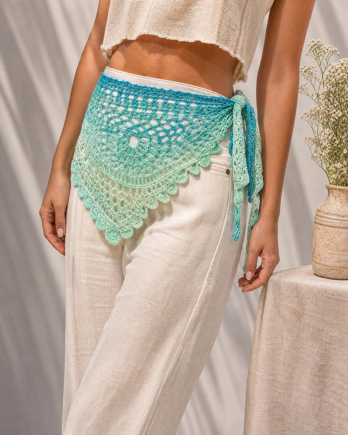 Coastal Lace Crochet Bandana Pattern | Beginner Triangle Wrap (PDF Download)