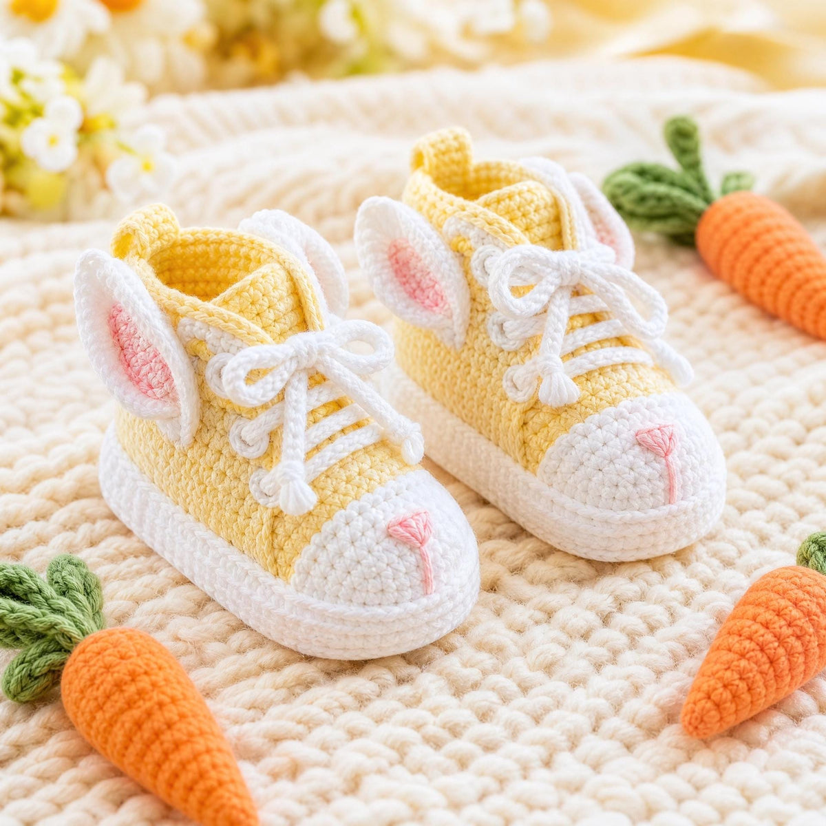 Bunny Sneaker Baby Booties Crochet Pattern - Complete Step-by-Step Beginner Guide (PDF)