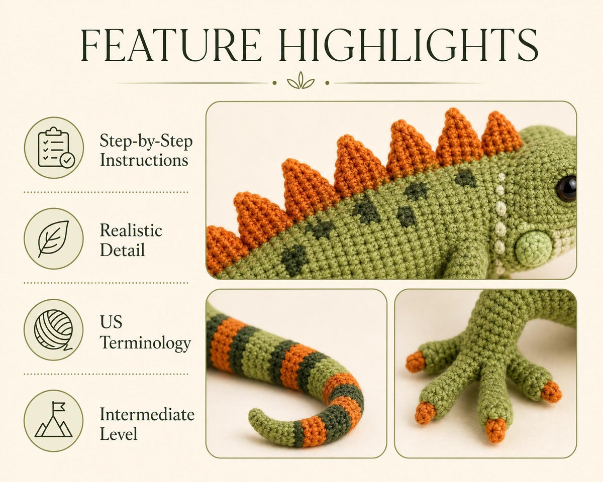 Realistic Iguana Amigurumi Crochet Pattern – Intermediate Animal PDF (Instant Download)
