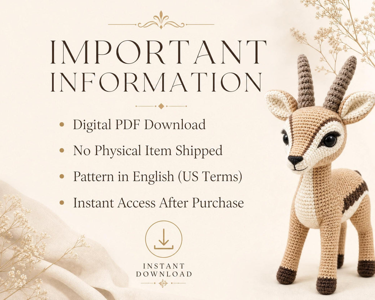 Beginner Crochet Baby Gazelle Amigurumi Pattern, Step-by-Step Tutorial (PDF Download)
