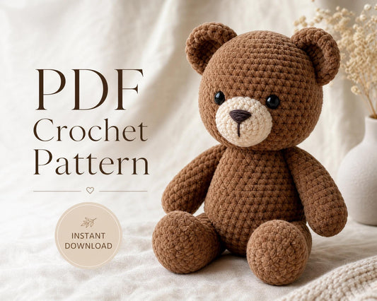 Velvet Teddy Bear Crochet Pattern – Beginner Amigurumi PDF (Instant Download)