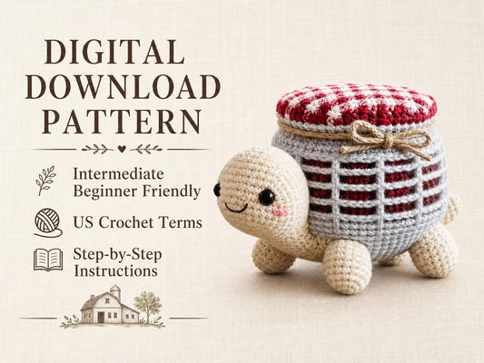 Amigurumi Turtle Crochet Pattern – Jam Jar Design, Beginner Friendly PDF (Digital Download)