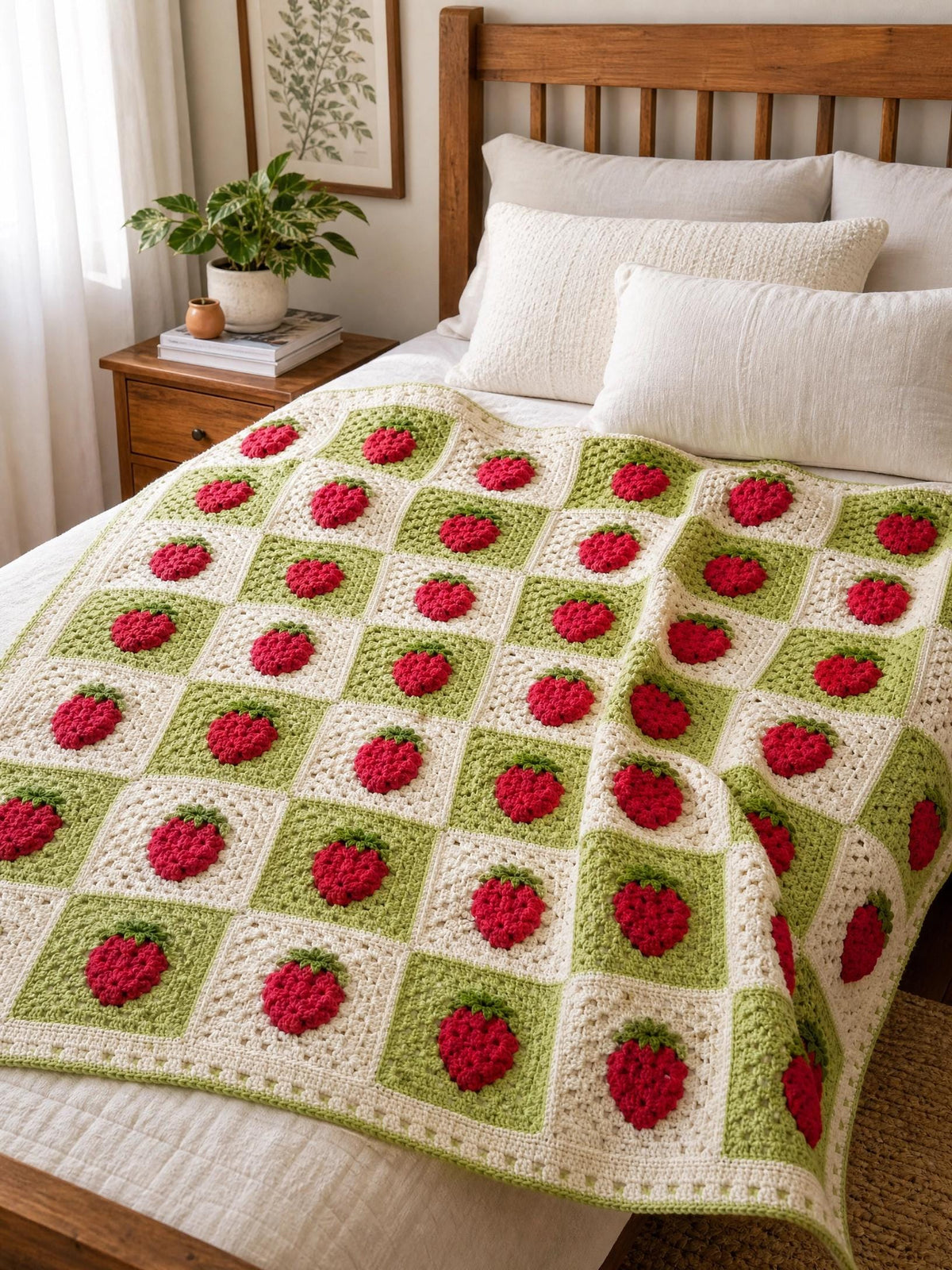 Strawberry Granny Square Blanket Crochet Pattern PDF | Beginner Friendly Puff Stitch