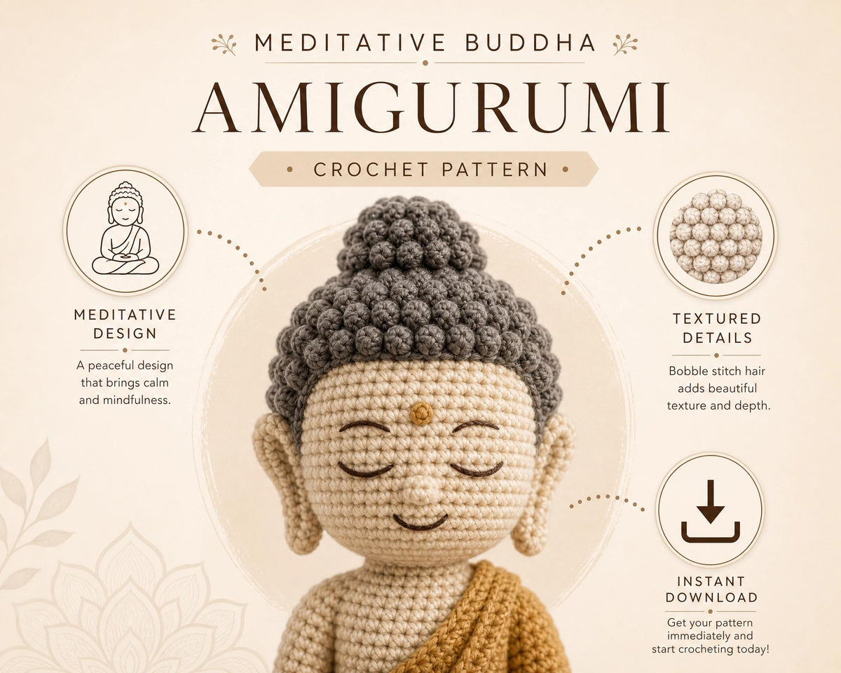 Meditative Buddha Amigurumi Crochet Pattern, Intermediate PDF, Zen Decor, Instant Download
