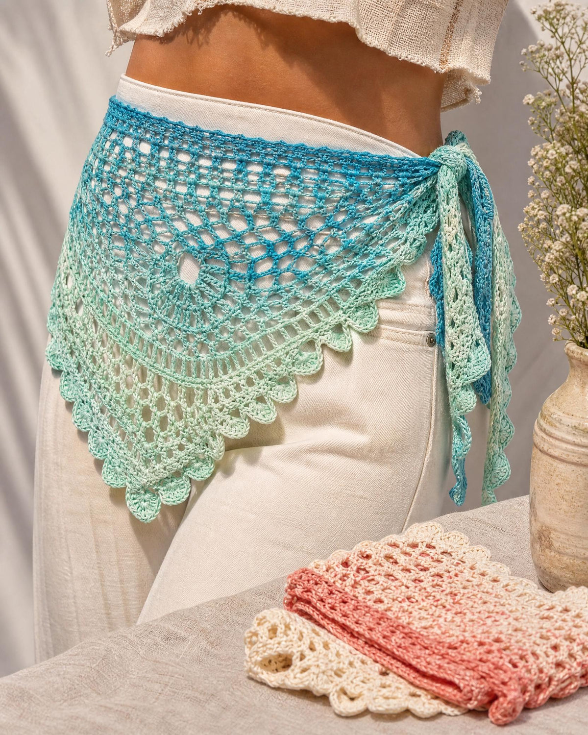 Coastal Lace Crochet Bandana Pattern | Beginner Triangle Wrap (PDF Download)