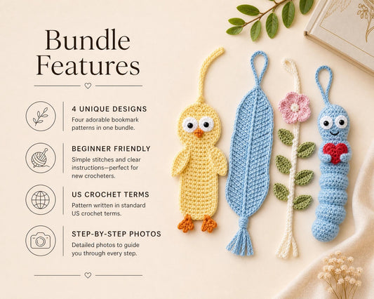 Crochet Bookmark Pattern Bundle, 4 Amigurumi Designs, Beginner Friendly PDF (Instant Download)