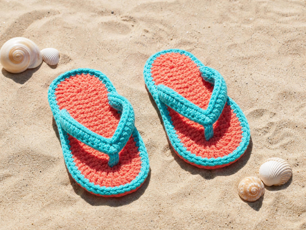 Crochet Baby Flip-Flops Pattern: Coral Turquoise Sandals (0-6 Months) (PDF Download)