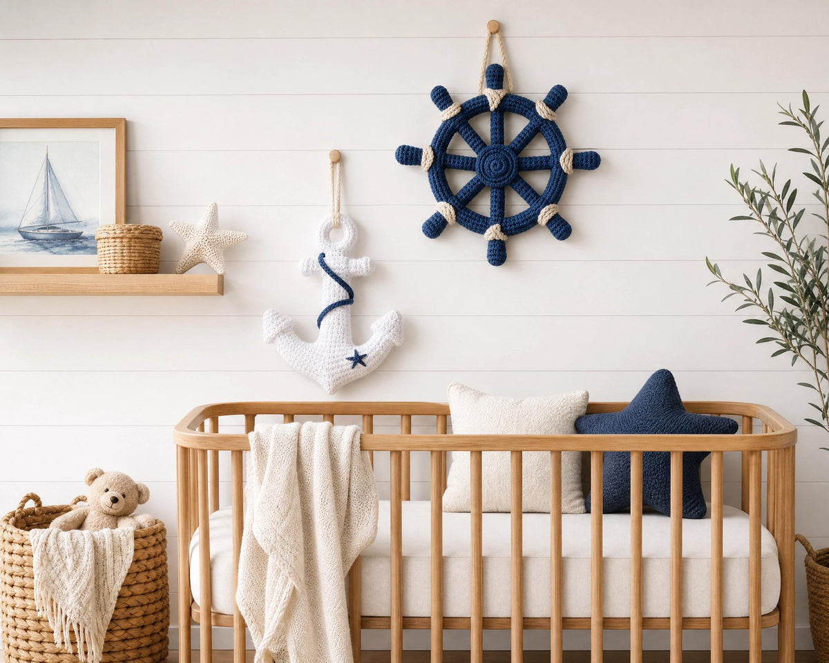 Nautical Crochet Pattern Set, Ship Wheel Anchor Decor, Beginner Friendly PDF (Instant Download)