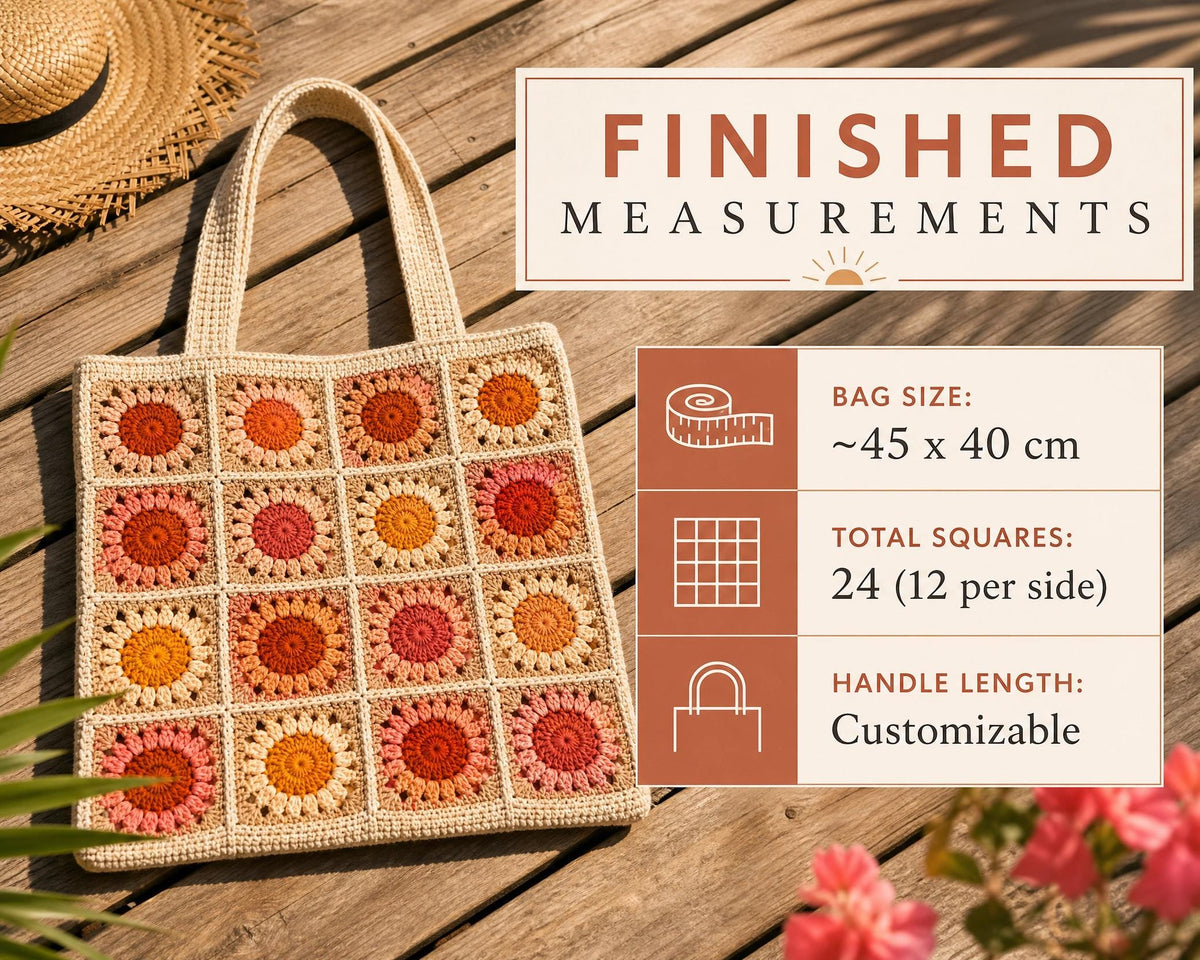 Sunset Granny Square Tote Bag Crochet Pattern PDF (Beginner Edition)