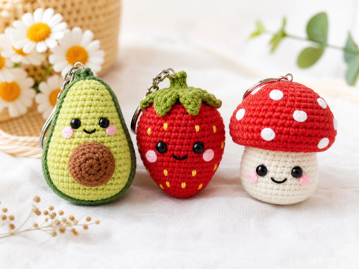 8-in-1 Amigurumi Keychain Crochet Pattern – Flower, Fruit, Animal, Rainbow Designs (PDF Download)