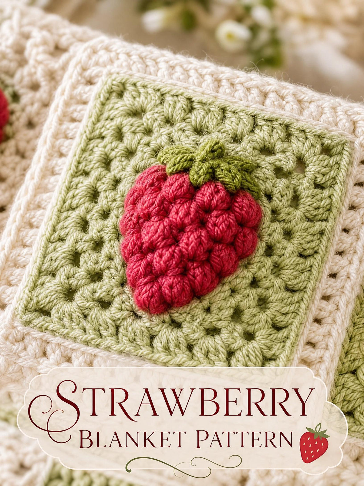 Strawberry Granny Square Blanket Crochet Pattern PDF | Beginner Friendly Puff Stitch