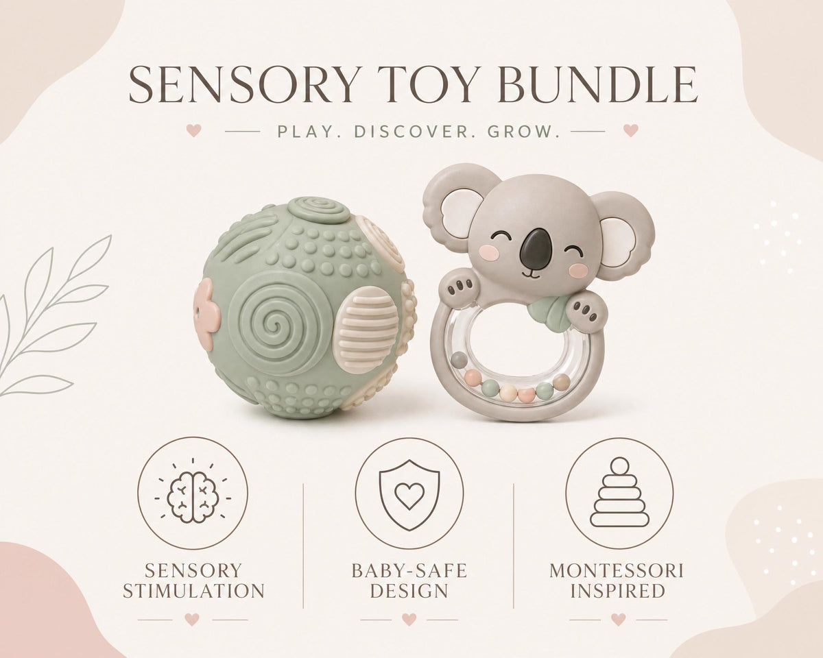 4-in-1 Sensory Toy Crochet Patterns | Koala Rattle, Stacking Rings, Ball (PDF Download)