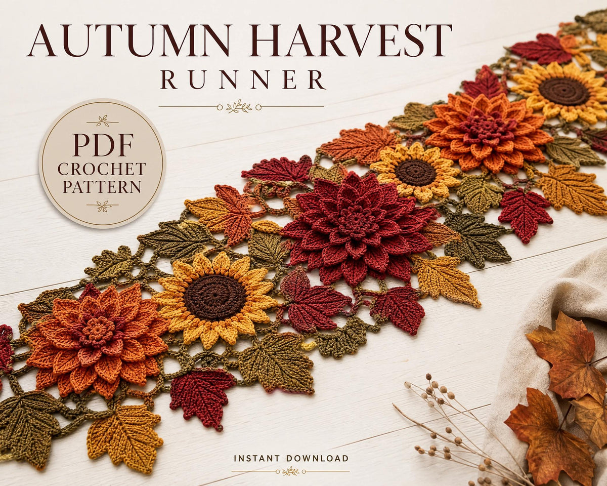 Autumn Harvest Table Runner Crochet Pattern | Beginner Friendly Motif | Fall Decor Thanksgiving Centerpiece