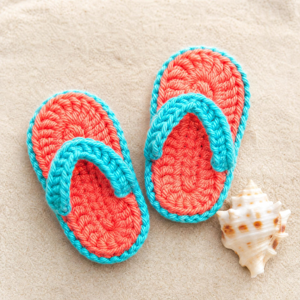 Crochet Baby Flip-Flops Pattern: Coral Turquoise Sandals (0-6 Months) (PDF Download)