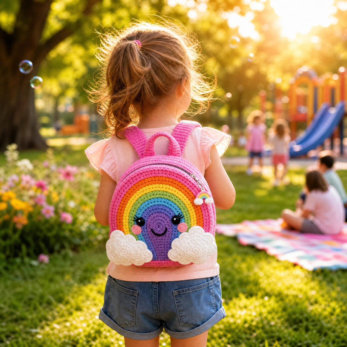 Rainbow Backpack Crochet Pattern | Child Bag PDF, Amigurumi Style Clouds
