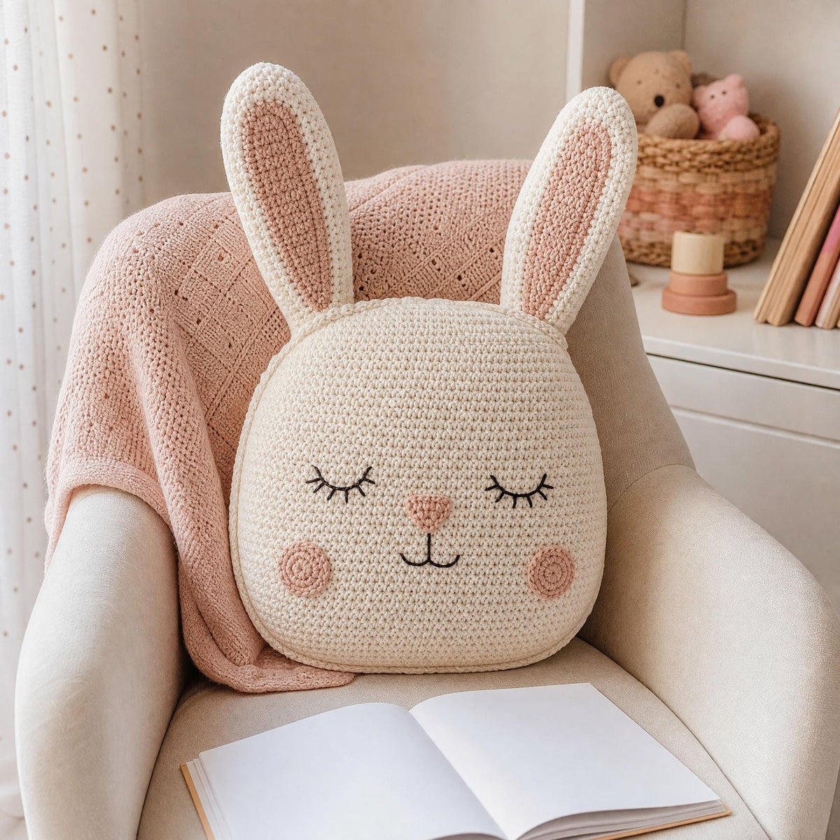 Sleepy Bunny Cushion Crochet Pattern, Beginner Pillow Decor (PDF Download)