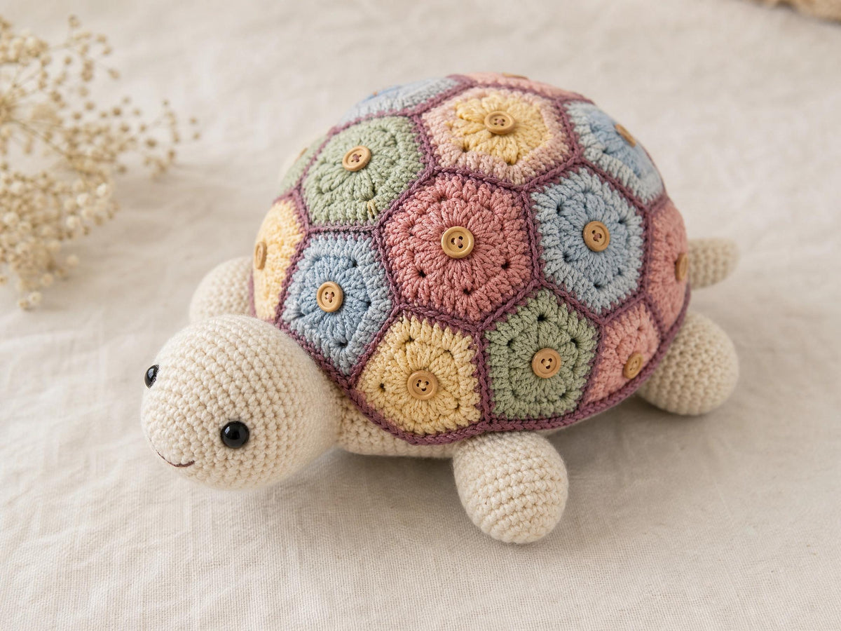 Quilted Patchwork Turtle Crochet Pattern – Amigurumi Plushie Toy (PDF Download)