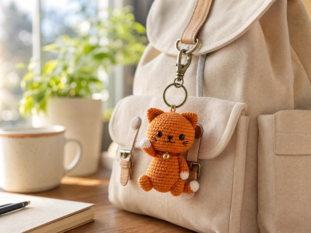 Crochet Orange Cat Keychain Pattern | Beginner Amigurumi PDF Download