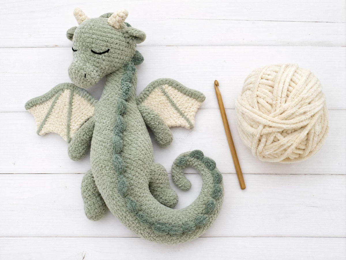 Crochet Dragon Pattern | Beginner Chenille Amigurumi Plushie (PDF Download)