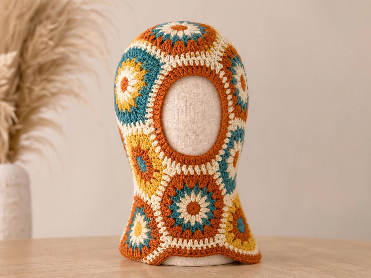 Retro Sunburst Balaclava Crochet Pattern - Beginner Friendly Digital Download