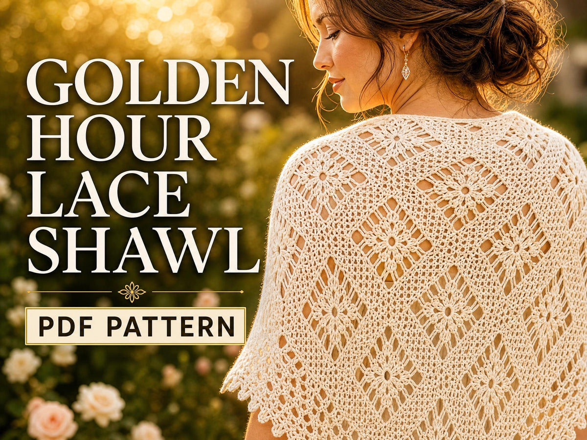 Golden Hour Lace Shawl Crochet Pattern | Heirloom Triangular Wrap (PDF)