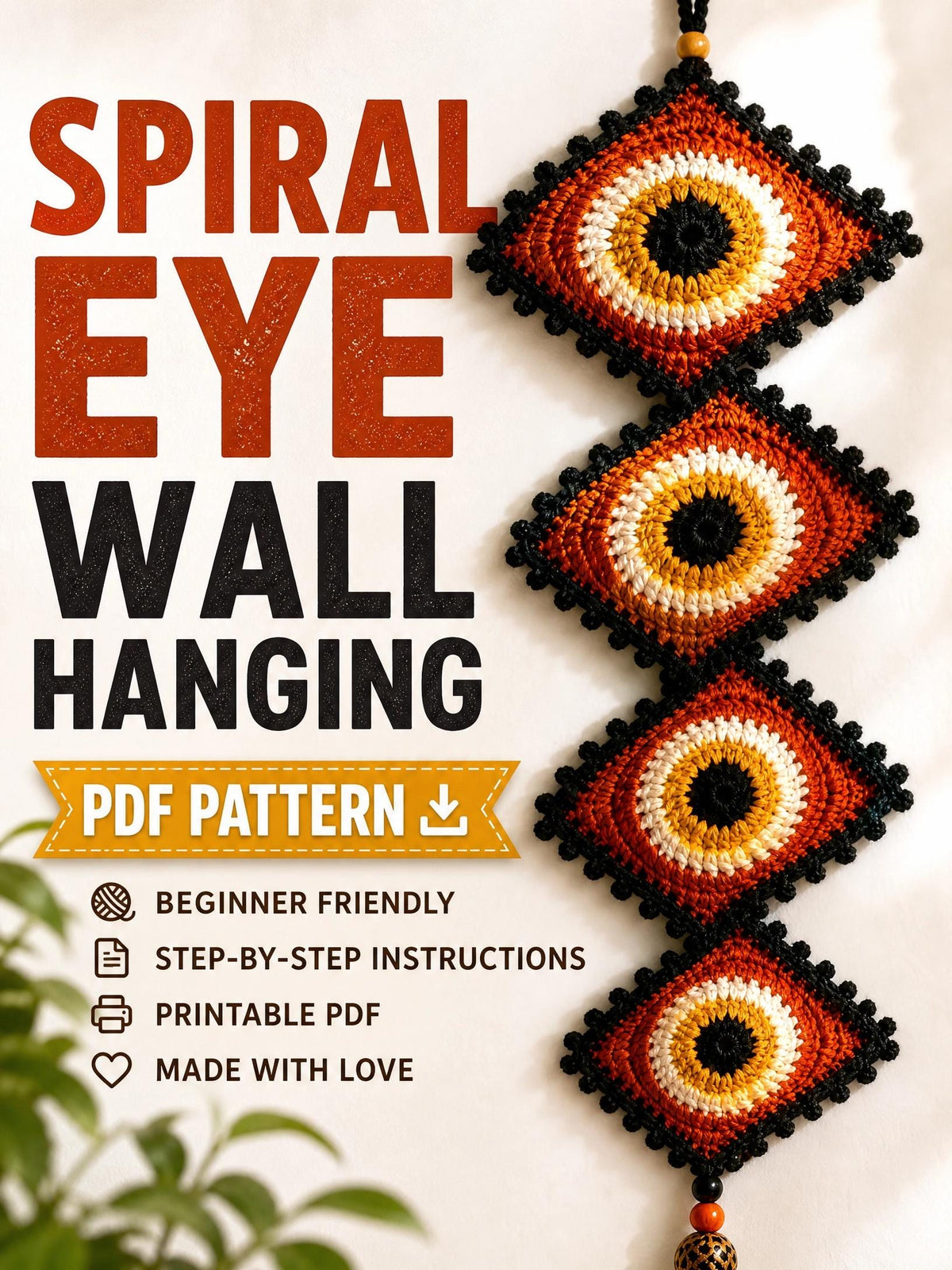 Crochet Spiral Eye Wall Hanging | Boho Evil Eye Decor (PDF Pattern)