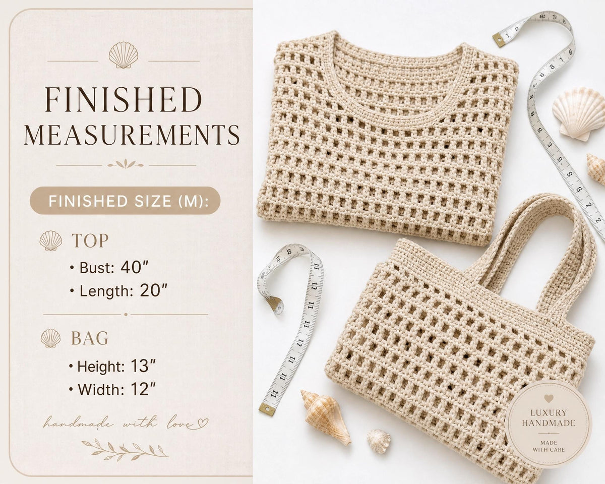 Coastal Crochet Set Pattern | Mesh V-Neck Top & Market Tote Bag PDF | Summer Beachwear Digital Download