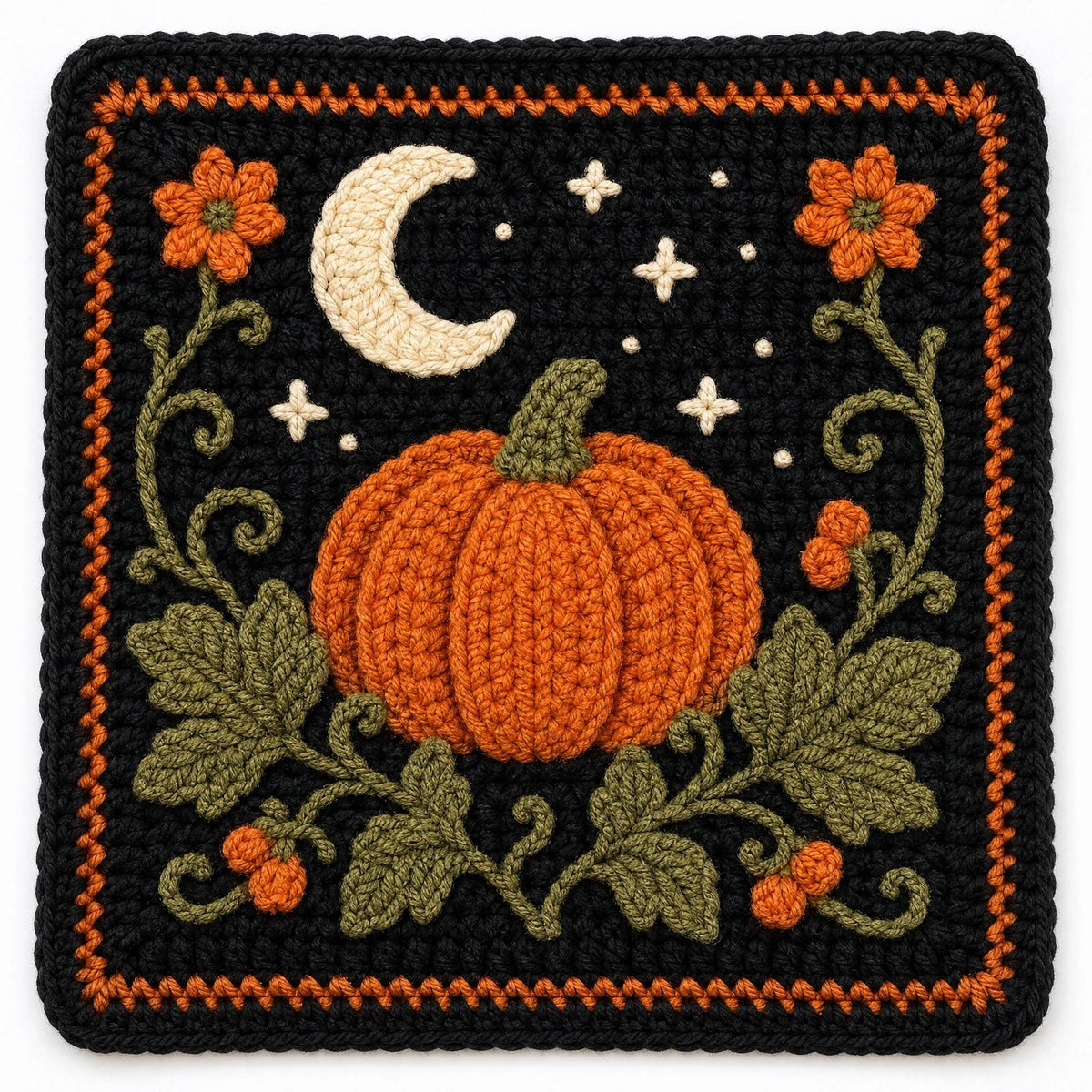 Midnight Pumpkin Patch Crochet Square Pattern | Beginner Friendly Fall Decor (PDF Download)