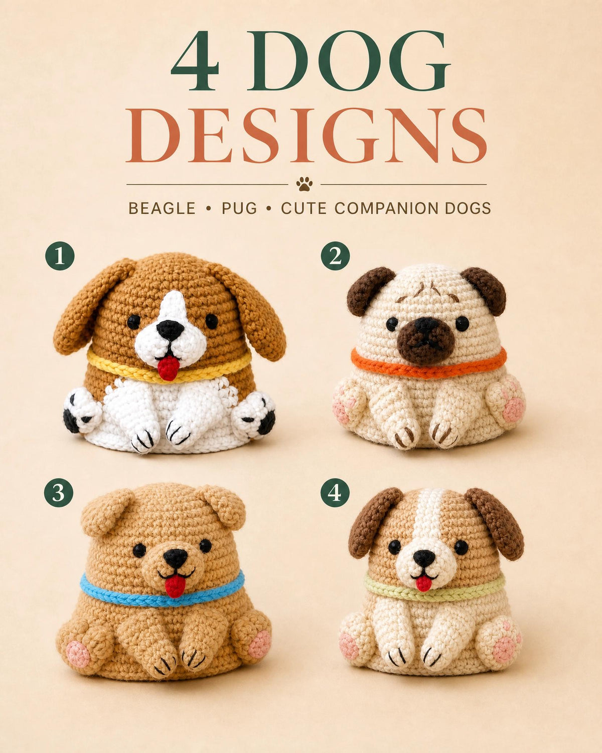 Crochet Dog Amigurumi Pattern Bundle | Beagle, Pug Plush Toy (PDF Download)