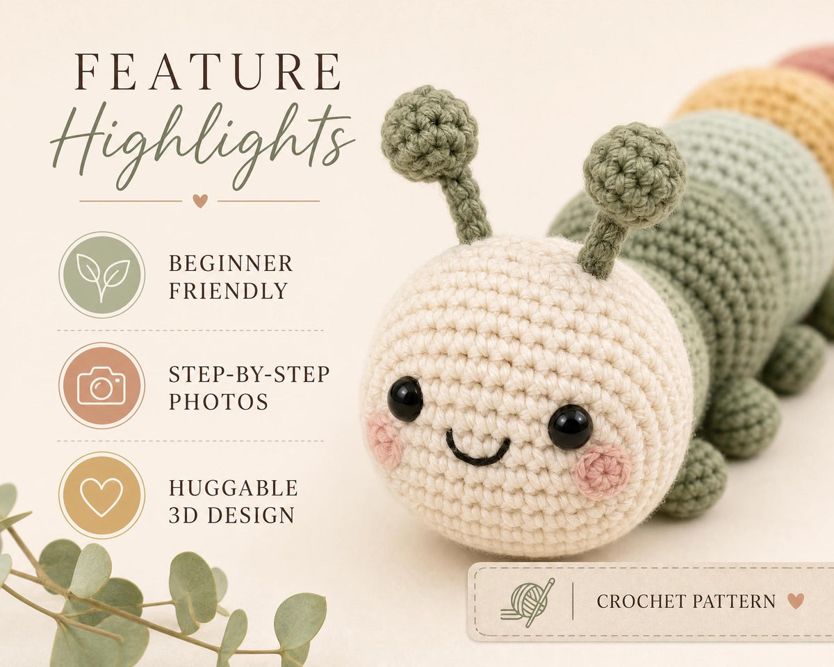 Amigurumi Caterpillar Crochet Pattern, Beginner Rainbow Bug Toy (PDF Download)