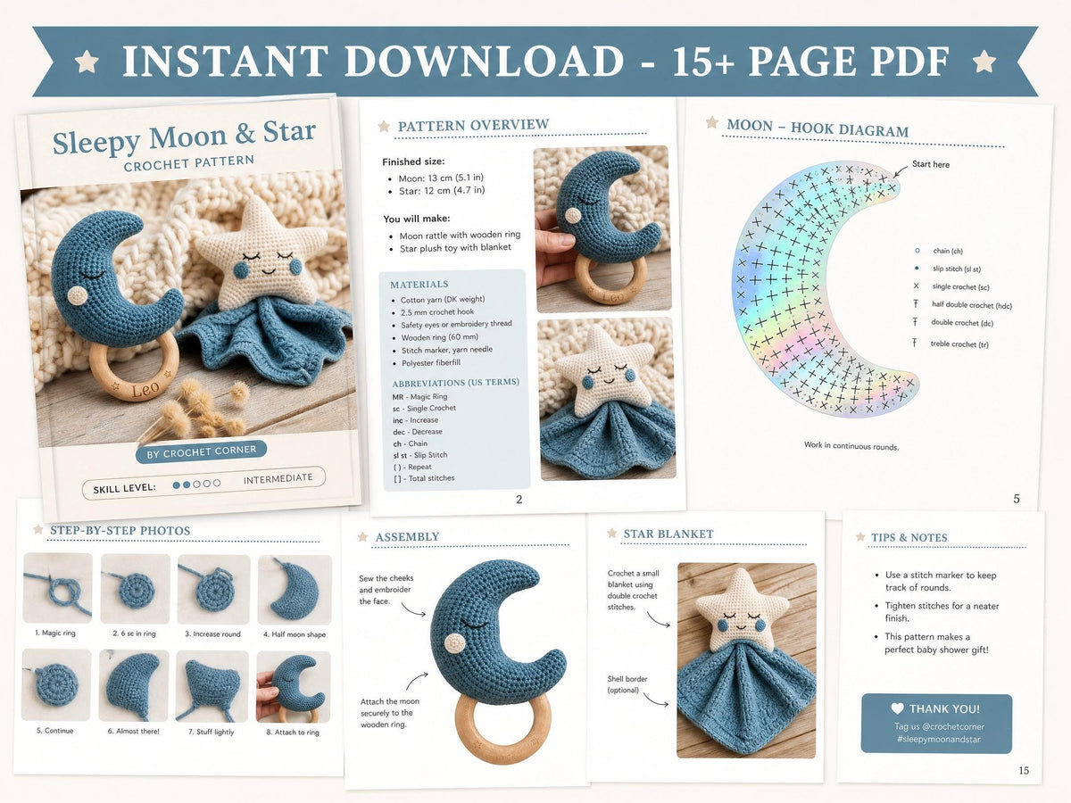 Celestial Baby Set Crochet Pattern | Moon Rattle, Star Lovey (PDF Pattern)