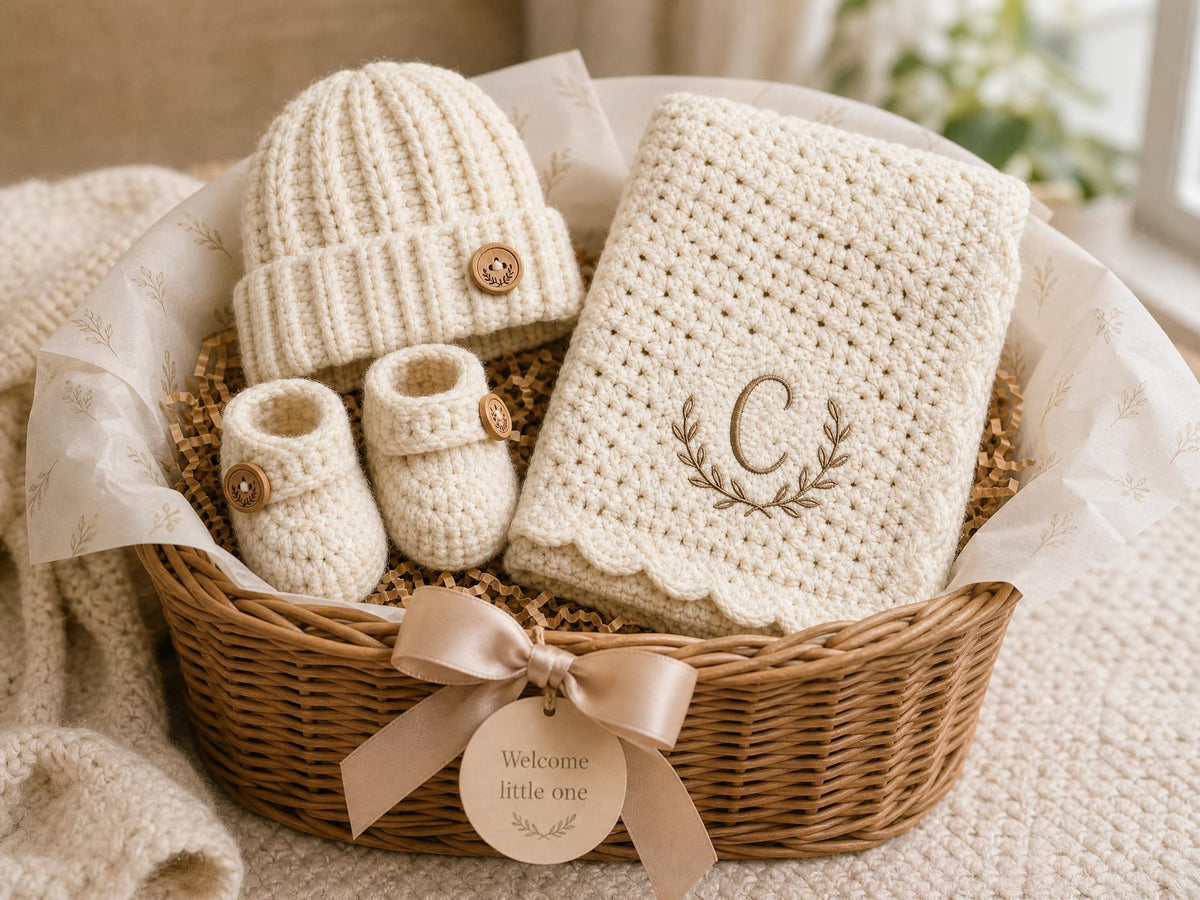 Crochet Baby Gift Set Pattern | Chunky Beanie, Booties, Blanket (PDF Download)